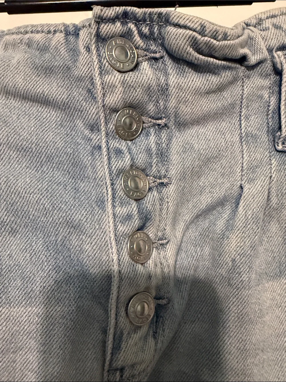 American Eagle Mom Short High-Waist Light Blue Denim Button-Front Women's Shorts